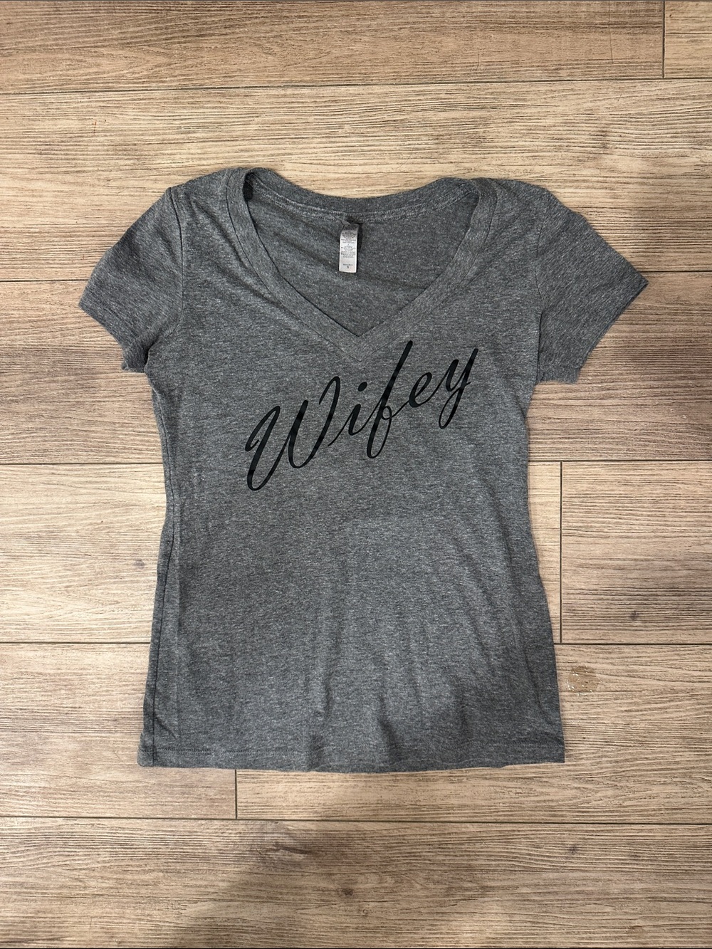 Next Level Apparel Gray V-Neck Tee with Black "Wifey" Script